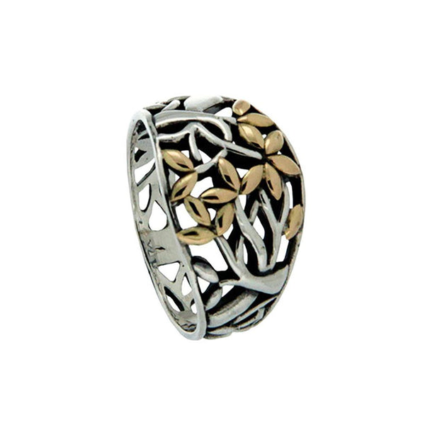 Keith Jack Jewelry-Tree of Life Ring (Tapered), Sterling Silver & 18k Gold