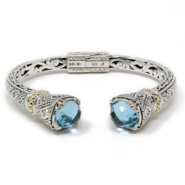 Amethyst or Blue Topaz Bali Patola Design Cuff Bracelet, 925 Sterling Silver & Gold