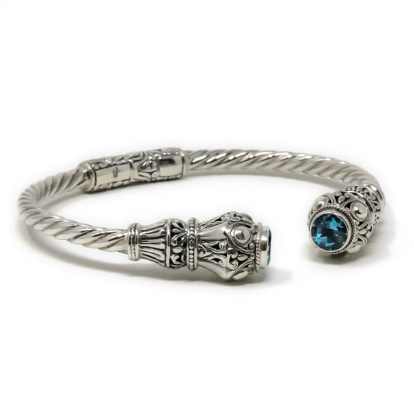 Blue Topaz, Citrine or Peridot Scroll Lantern Bracelet, 925 Sterling Silver
