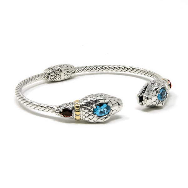 Gemstone Snake Bracelet, Garnet or Blue Topaz