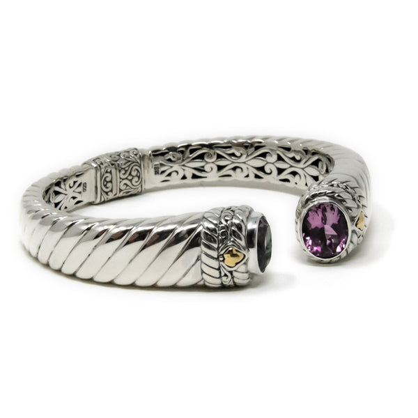 Amethyst Thick Cable Bracelet, 925 Sterling Silver & 18k Gold
