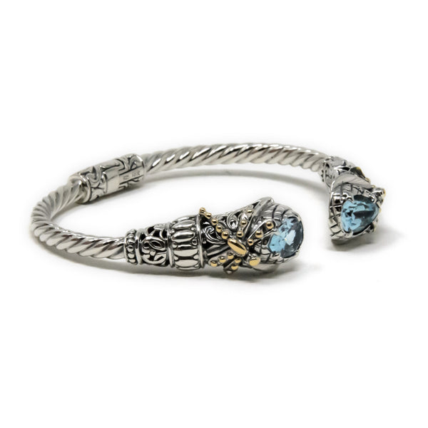Gemstone Bali Dragonfly Bracelet, 925 Sterling Silver & 18k Gold