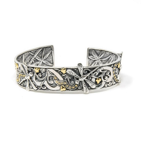Dragonfly Lovers Cuff, 925 Sterling Silver & 18k Gold