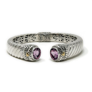 Amethyst Thick Cable Bracelet, 925 Sterling Silver & 18k Gold