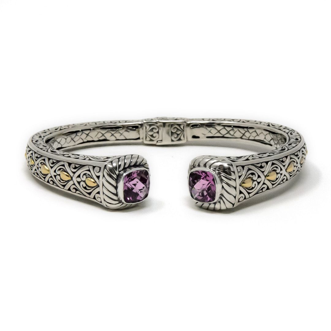 Amethyst, Blue Topaz or Garnet Sandat Flower Bracelet, 925 Sterling Silver & 18k Gold