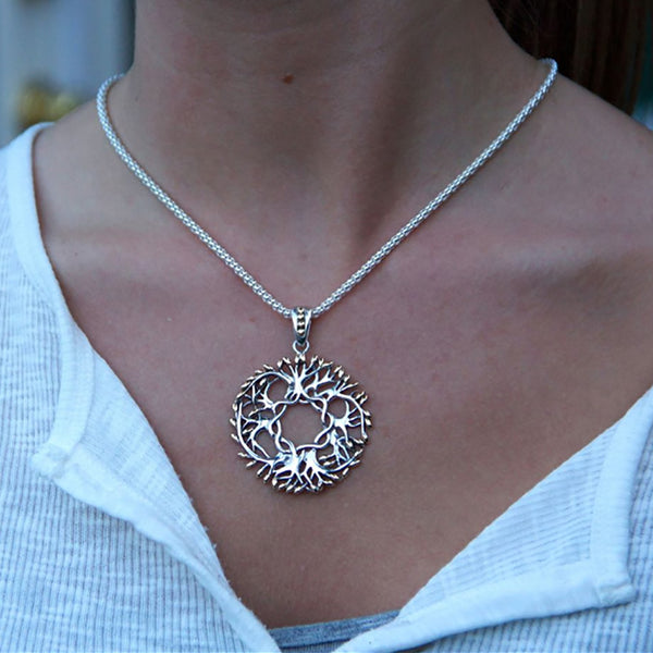 Tree of Life Round Necklace, Sterling Silver & 18k Gold