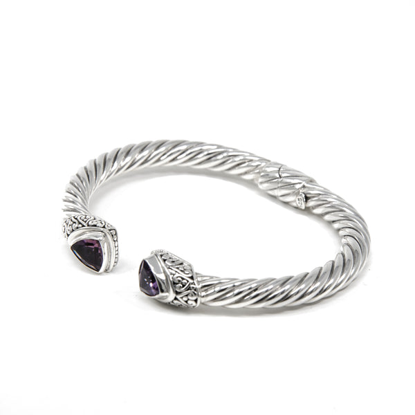 Amethyst Open Twisted Cable Bracelet, 925 Sterling Silver