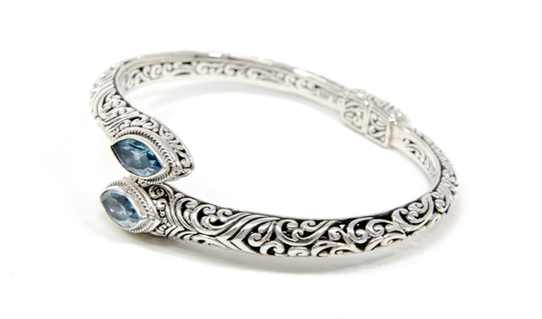 Blue Topaz Filigree Marquise Bracelet, 925 Sterling Silver