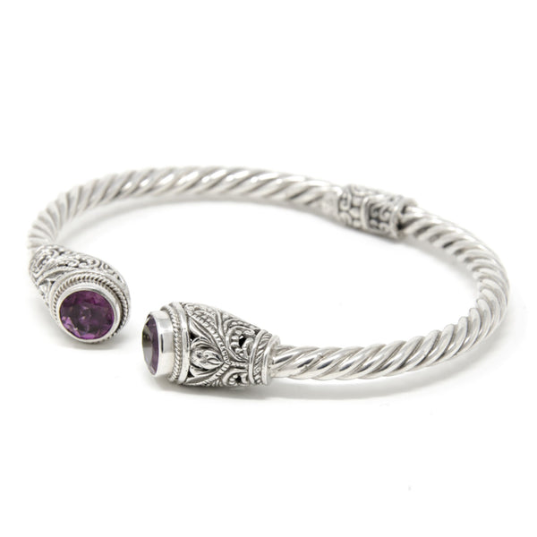 Amethyst Elegant Cable Bracelet, 925 Sterling Silver