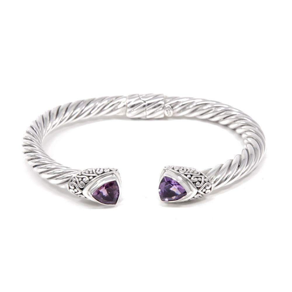 Amethyst Open Twisted Cable Bracelet, 925 Sterling Silver