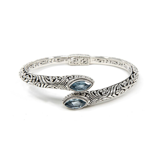 Blue Topaz Filigree Marquise Bracelet, 925 Sterling Silver