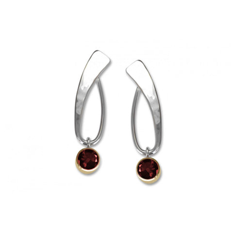 Bebop Garnet Earrings, Sterling Silver and 14k Gold