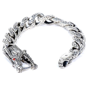 Men's Bali Dragon Link Bracelet, 925 Sterling Silver & Garnet